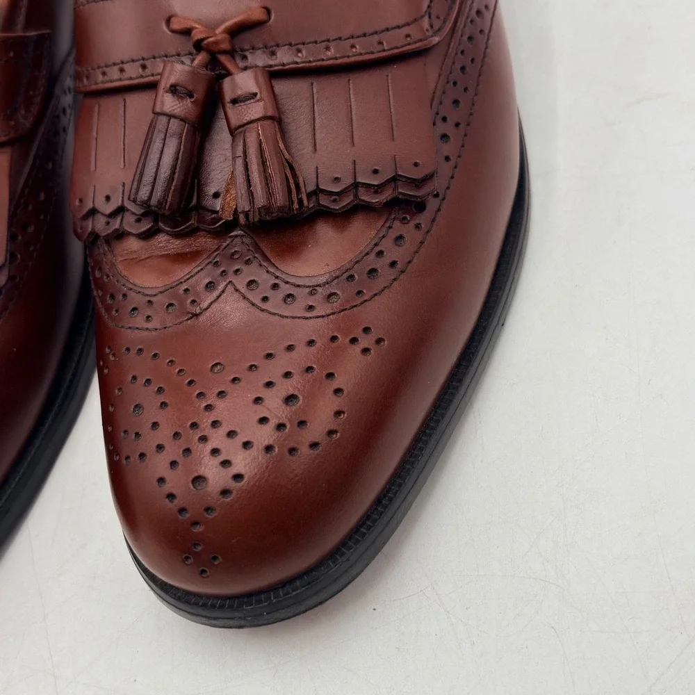 French Shriner Milton Mens‎ Brown Leather Kiltie Tassel Wingtip Loafers 9.5 M